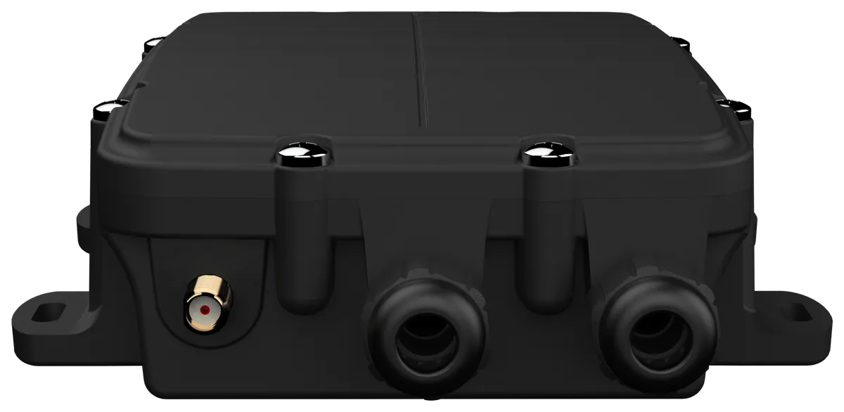 Front view of the Knode node showing the antenna connector and two cable glands